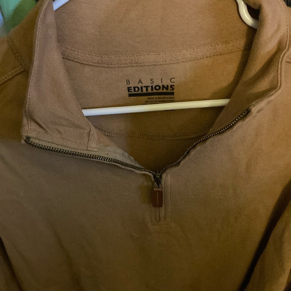 Basic Editions Tan Quarter-Zip Top